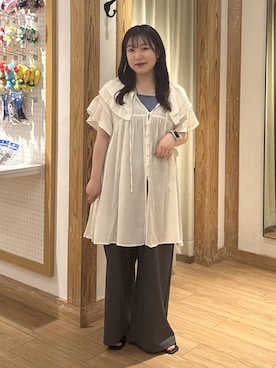 「LOWRYS FARM（ローリーズファーム）のギャザーワイドイージーパンツ　288508（その他パンツ、グレー系）」を使った、nayuさん（レディース・145cm）の夏コーディネート