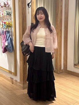 「LOWRYS FARM（ローリーズファーム）のシアーシャツＬＳ  605853（シャツ/ブラウス、ピンク系）」を使った、nayuさん（レディース・145cm）の夏コーディネート