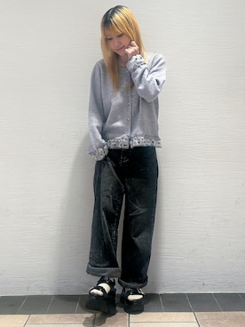 「ESPERANZA（エスペランサ）のビジューベルトスニーカーソールスポサン（サンダル、ブラック系）」を使った、miyuさん（レディース・150cm）の春コーディネート