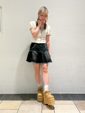 「ESPERANZA（エスペランサ）の超厚底ボリュームスニーカー（スニーカー、イエロー系）」を使った、miyuさん（レディース・150cm）の夏コーディネート