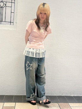 「ESPERANZA（エスペランサ）のクリアコンビミュール（サンダル、ブラック系）」を使った、miyuさん（レディース・150cm）の夏コーディネート