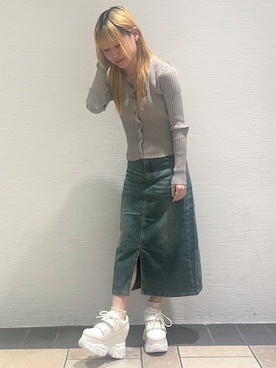 「ESPERANZA（エスペランサ）のベルテッド厚底スニーカー（スニーカー、ホワイト系）」を使った、miyuさん（レディース・150cm）の春コーディネート
