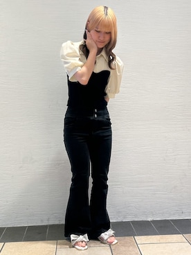 「ESPERANZA（エスペランサ）のリボンクリアヒールサンダル（サンダル、シルバー系）」を使った、miyuさん（レディース・150cm）の夏コーディネート