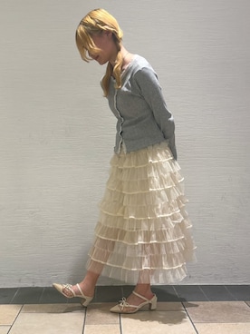 「ESPERANZA（エスペランサ）のチュールリボンバックストラップパンプス（パンプス、ベージュ系）」を使った、miyuさん（レディース・150cm）の春コーディネート