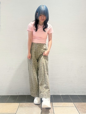 「ESPERANZA（エスペランサ）のきゅんフィットリボン付き2WAYインヒールスニーカー（スニーカー、ホワイト系）」を使った、miyuさん（レディース・150cm）の夏コーディネート
