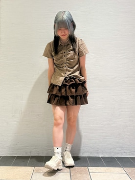 「ESPERANZA（エスペランサ）の【ゴム紐仕様】ビジューラインスニーカー（スニーカー、ベージュ系）」を使った、miyuさん（レディース・150cm）の夏コーディネート