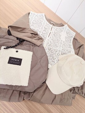 「one'sterrace（ワンズテラス）のポプリン ウエスト切替長袖ギャザーワンピース（ワンピース、ブラウン系）」を使った、くまさん（レディース・164cm）の秋コーディネート