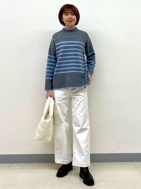 「アイテム（ノーカラーコート、ブラック系）」を使った、まいこさん（レディース・170cm）の秋コーディネート
