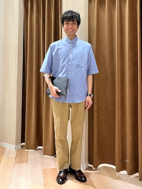「アイテム（クラッチバッグ、ブルー系）」を使った、URAさん（メンズ・165cm）の夏コーディネート