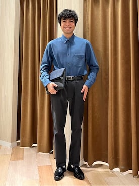 「アイテム（クラッチバッグ、ブルー系）」を使った、URAさん（メンズ・165cm）の夏コーディネート