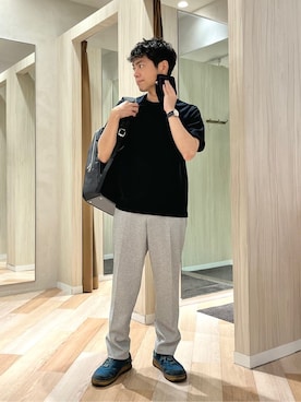 「アイテム（ハンカチ/ハンドタオル、ブルー系）」を使った、URAさん（メンズ・165cm）の夏コーディネート