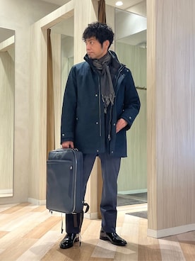 「TAKEO KIKUCHI（タケオキクチ）のアイテム（パンツ）」を使った、URAさん（メンズ・165cm）の冬コーディネート