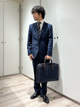 「アイテム（スーツセット、ブルー系）」を使った、URAさん（メンズ・165cm）の夏コーディネート