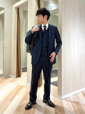 「アイテム（スーツセット、ブルー系）」を使った、URAさん（メンズ・165cm）の春コーディネート