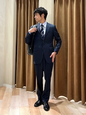 「アイテム（スーツセット、ブルー系）」を使った、URAさん（メンズ・165cm）の秋コーディネート