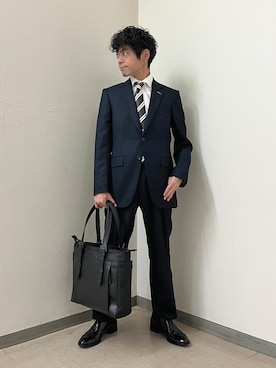「アイテム（スーツセット、ブルー系）」を使った、URAさん（メンズ・165cm）の夏コーディネート