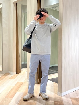 「アイテム（ハンカチ/ハンドタオル、ブルー系）」を使った、URAさん（メンズ・165cm）の冬コーディネート