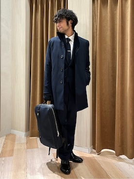 「アイテム（スーツセット、ブルー系）」を使った、URAさん（メンズ・165cm）の冬コーディネート
