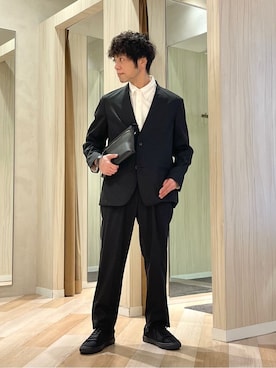 「アイテム（ノーカラージャケット）」を使った、URAさん（メンズ・165cm）の冬コーディネート