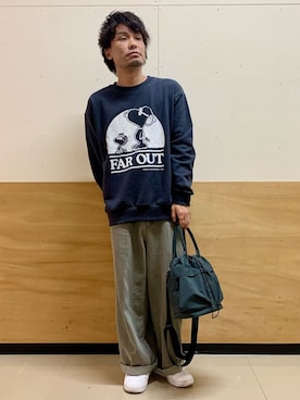 「PEANUTS（ピーナッツ）のアイテム」を使った、MATUさん（メンズ・165cm）の冬コーディネート