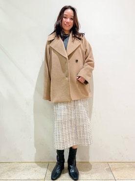 「アイテム（ピーコート、ベージュ系）」を使った、ともも。さん（レディース・158cm）の冬コーディネート