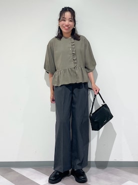 「OPAQUE.CLIP（オペークドットクリップ）の【2WAY】スクエアボディバッグ（ショルダーバッグ、ブラック系）」を使った、ともも。さん（レディース・158cm）の夏コーディネート