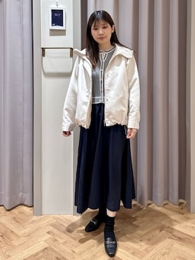 「grove（グローブ）の【貴島明日香さん着用】【撥水】きれいめに着こなせるマウンテンパーカ（ブルゾン、ホワイト系）」を使った、rifuさん（レディース・158cm）の春コーディネート