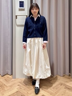 「grove（グローブ）の高評価！一枚でも羽織でも、大人のTOPS風カーディガン（カーディガン/ボレロ、ブルー系）」を使った、rifuさん（レディース・158cm）の春コーディネート