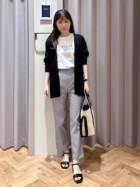 「grove（グローブ）の【接触冷感／UVカットetc】ベーシックロングカーディガン（カーディガン/ボレロ、ブラック系）」を使った、rifuさん（レディース・158cm）の夏コーディネート