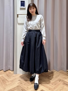 「grove（グローブ）のレイヤード風配色カーディガン（カーディガン/ボレロ、グレー系）」を使った、rifuさん（レディース・158cm）の春コーディネート