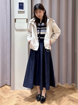 「grove（グローブ）の【貴島明日香さん着用】【撥水】きれいめに着こなせるマウンテンパーカ（ブルゾン、ホワイト系）」を使った、rifuさん（レディース・158cm）の春コーディネート