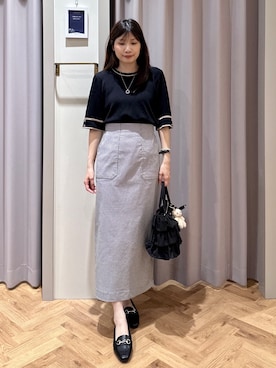 「grove（グローブ）の新色追加！【シリーズ累計36万枚/名品ニット】やわらかドライタッチ 袖メッシュ編みニット（ニット/セーター、ブラック系）」を使った、rifuさん（レディース・158cm）の秋コーディネート