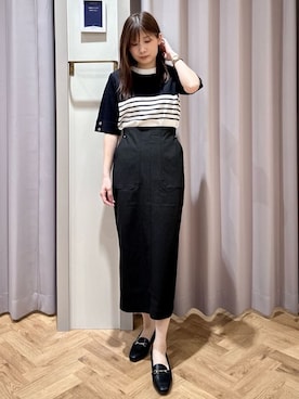 「grove（グローブ）の【シリーズ累計36万枚/名品ニット】やわらかドライタッチ 袖メッシュ編みニット（ニット/セーター、ブラック系）」を使った、rifuさん（レディース・158cm）の春コーディネート