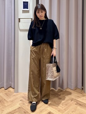 「grove（グローブ）の【貴島明日香さん着用／洗濯機OK】レイヤードにもおすすめ、軽やかクロップドニット（ニット/セーター、ブラック系）」を使った、rifuさん（レディース・158cm）の春コーディネート