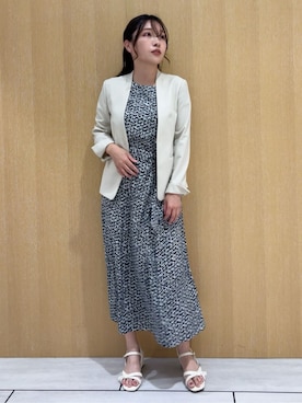 「UNTITLED（アンタイトル）の【セットアップ可能】リネンライク カラーレスジャケット（ノーカラージャケット、ベージュ系）」を使った、Sachinaさん（レディース・153cm）の夏コーディネート