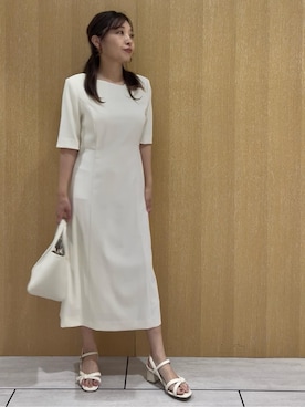 「UNTITLED（アンタイトル）の【きれいめ/上品/夏ワンピ】アシメネックワンピース（ワンピース、ホワイト系）」を使った、Sachinaさん（レディース・153cm）の夏コーディネート