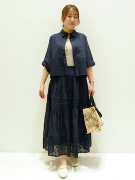 「アイテム（ネックレス、ベージュ系）」を使った、mizueさん（レディース・157cm）の春コーディネート