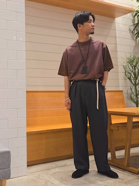 「BAYFLOW（ベイフロー）のキーリングネックレス（ネックレス、ブラック系）」を使った、bfnakamuさん（メンズ・170cm）の春コーディネート
