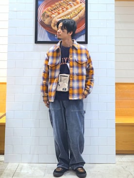 「アイテム（ジャケット/アウター、オレンジ系）」を使った、なかむさん（メンズ・170cm）の秋コーディネート