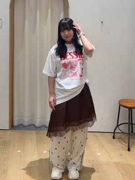 「CIAOPANIC TYPY（チャオパニックティピー）の【着映え/3サイズ展開】楊柳花柄刺繍イージーパンツ（その他パンツ、ホワイト系）」を使った、ゆめなさん（レディース・149cm）の夏コーディネート