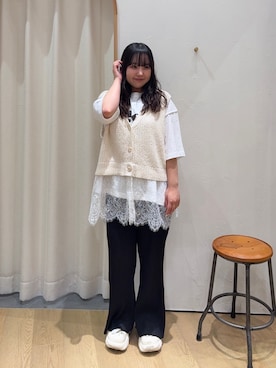 「CIAOPANIC TYPY（チャオパニックティピー）のドットロゴプリントTee（Tシャツ/カットソー、ホワイト系）」を使った、ゆめなさん（レディース・149cm）の夏コーディネート