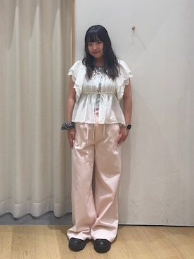 「CIAOPANIC TYPY（チャオパニックティピー）の【india】2WAYショルダーレースビスチェブラウス（シャツ/ブラウス、ホワイト系）」を使った、ゆめなさん（レディース・149cm）の夏コーディネート
