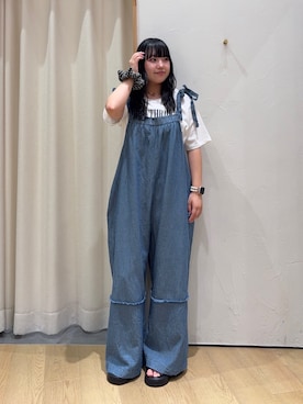 「CIAOPANIC TYPY（チャオパニックティピー）の【接触冷感】ロゴプリントTee（Tシャツ/カットソー、ホワイト系）」を使った、ゆめなさん（レディース・149cm）の夏コーディネート