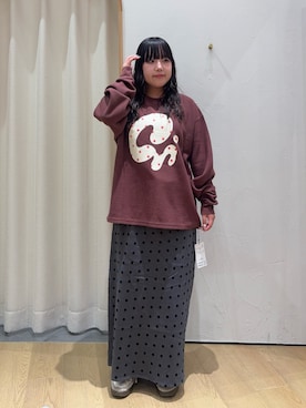 「CIAOPANIC TYPY（チャオパニックティピー）の【UNISEX】ニュアンス柄プリント2WAYワッフルロンTEE（Tシャツ/カットソー、レッド系）」を使った、ゆめなさん（レディース・149cm）の秋コーディネート