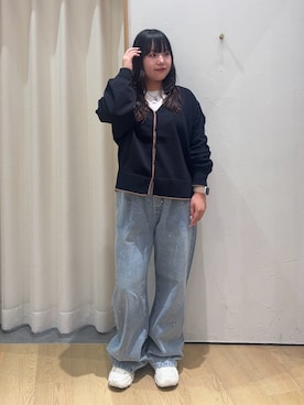 「CIAOPANIC TYPY（チャオパニックティピー）の∴【マルチファンクション/前後2WAY】ループボタン配色ニットカーデ（カーディガン/ボレロ、ブラック系）」を使った、ゆめなさん（レディース・149cm）の秋コーディネート