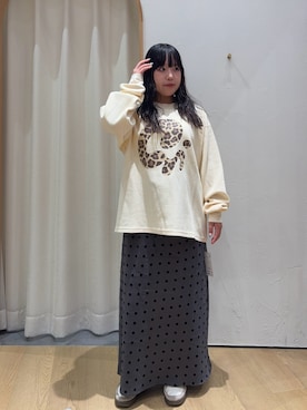 「CIAOPANIC TYPY（チャオパニックティピー）の【UNISEX】ニュアンス柄プリント2WAYワッフルロンTEE（Tシャツ/カットソー、ホワイト系）」を使った、ゆめなさん（レディース・149cm）の秋コーディネート