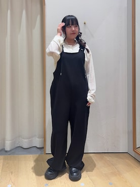 「CIAOPANIC TYPY（チャオパニックティピー）の【一枚でもレイヤードしても◎】2WAYシアーヘンリーネックTEE（Tシャツ/カットソー、ホワイト系）」を使った、ゆめなさん（レディース・149cm）の秋コーディネート