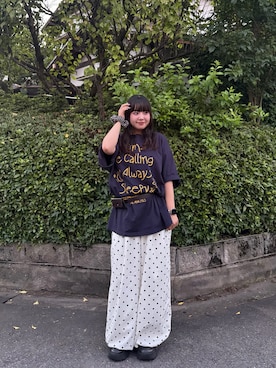 「CIAOPANIC TYPY（チャオパニックティピー）の【UNISEX】アソート落書きBIGロゴTEE（Tシャツ/カットソー、ブルー系）」を使った、ゆめなさん（レディース・149cm）の夏コーディネート