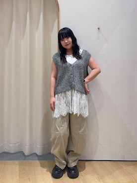 「CIAOPANIC TYPY（チャオパニックティピー）の【3サイズ展開/接触冷感】ピコレースツイルバレルパンツ（その他パンツ、グリーン系）」を使った、ゆめなさん（レディース・149cm）の夏コーディネート