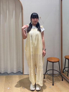 「CIAOPANIC TYPY（チャオパニックティピー）の【夏も快適/ドライタッチ】アソートフォトプリントフレンチスリーブTee（Tシャツ/カットソー、ホワイト系）」を使った、ゆめなさん（レディース・149cm）の夏コーディネート